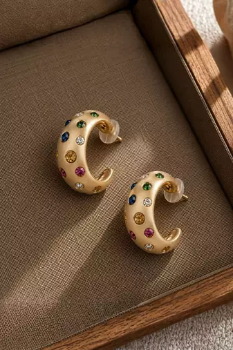 Fashion gold plated anti tarnish multicolor crystal hoop earrings for women