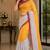 yellow color digital printed chanderi ready to wear saree with blouse