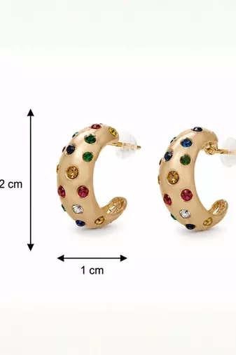 Fashion gold plated anti tarnish multicolor crystal hoop earrings for women