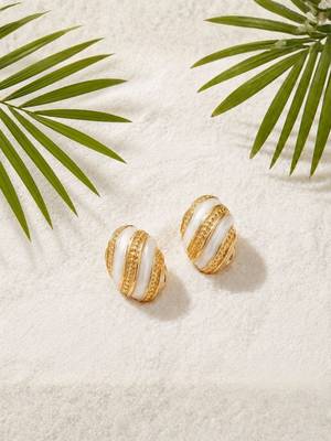 Fashion gold plated anti tarnish pearl oval stud earrings for women & girls 2