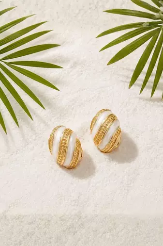Fashion gold plated anti tarnish pearl oval stud earrings for women & girls