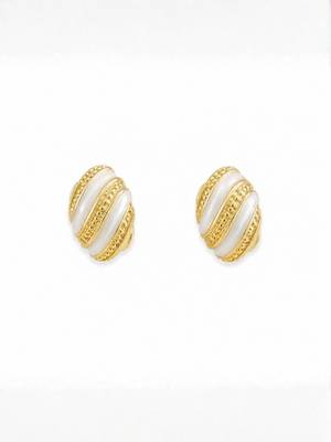 Fashion gold plated anti tarnish pearl oval stud earrings for women & girls 3