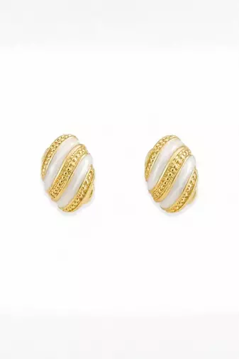 Fashion gold plated anti tarnish pearl oval stud earrings for women & girls