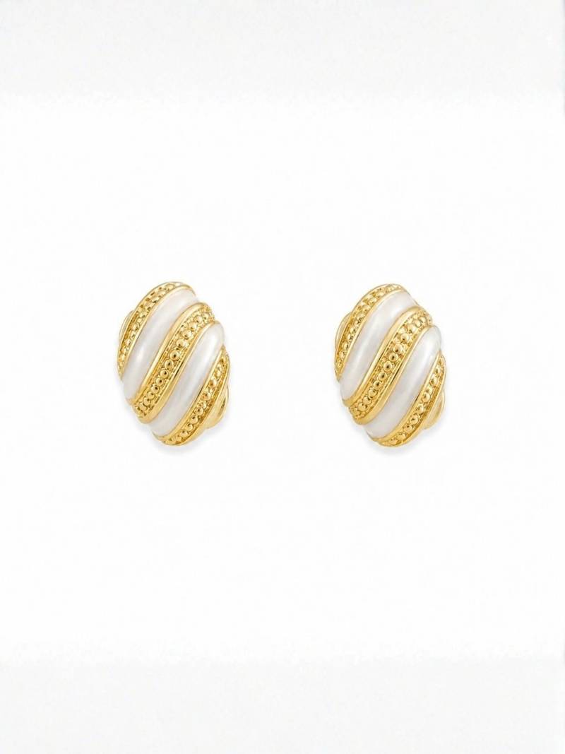 Fashion gold plated anti tarnish pearl oval stud earrings for women & girls