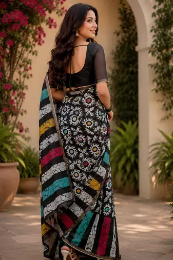 multi  color digital printed chanderi ready to wear saree with blouse