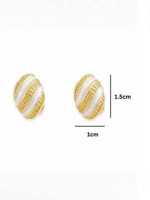 Fashion gold plated anti tarnish pearl oval stud earrings for women & girls 4