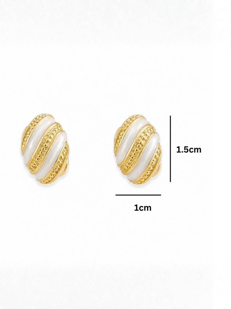 Fashion gold plated anti tarnish pearl oval stud earrings for women & girls
