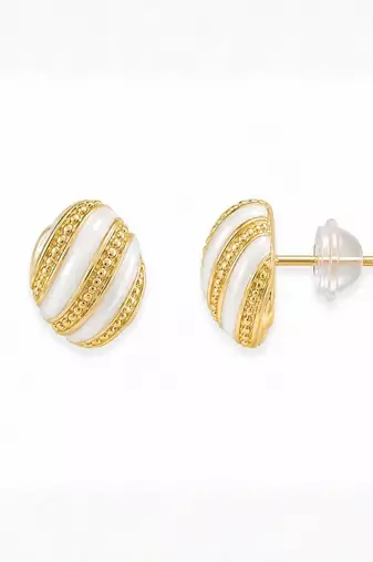 Fashion gold plated anti tarnish pearl oval stud earrings for women & girls