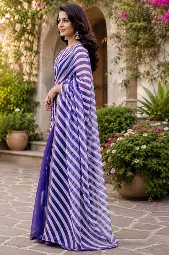 purple  color digital printed chanderi ready to wear saree with blouse