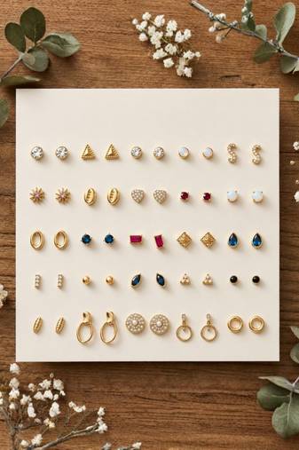 Fashion 25 pairs anti tarnish gold plated stud earrings combo for women