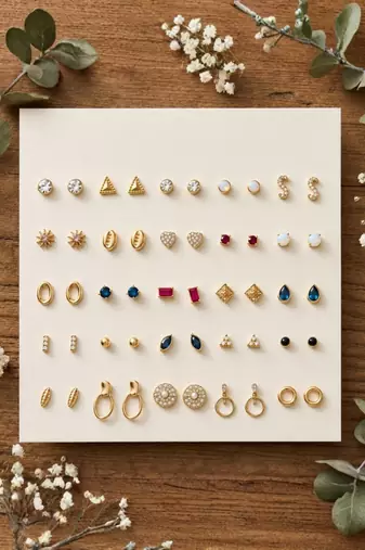 Fashion 25 pairs anti tarnish gold plated stud earrings combo for women