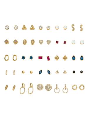 Fashion 25 pairs anti tarnish gold plated stud earrings combo for women 2