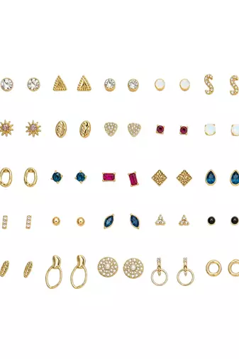 Fashion 25 pairs anti tarnish gold plated stud earrings combo for women