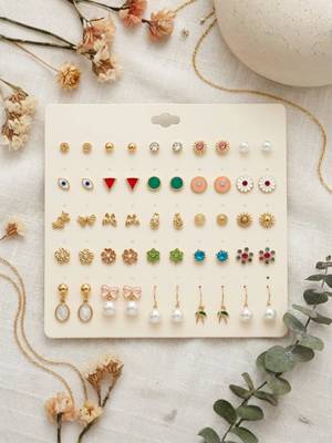 Fashion 25 pairs anti tarnish gold plated stud earrings combo for women 1