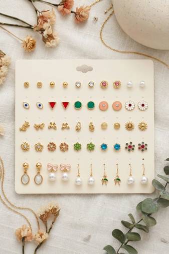 Fashion 25 pairs anti tarnish gold plated stud earrings combo for women