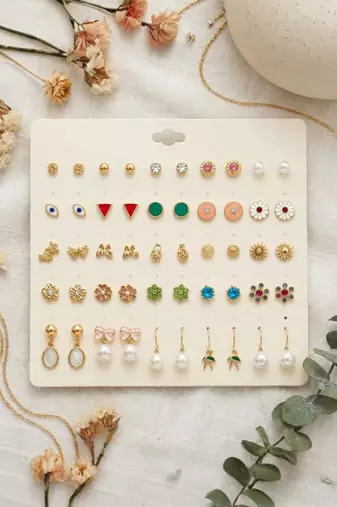 Fashion 25 pairs anti tarnish gold plated stud earrings combo for women