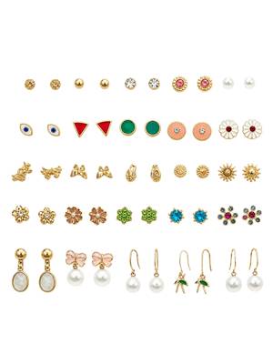 Fashion 25 pairs anti tarnish gold plated stud earrings combo for women 2