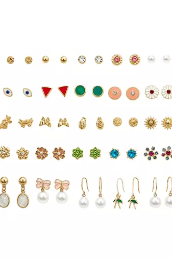 Fashion 25 pairs anti tarnish gold plated stud earrings combo for women