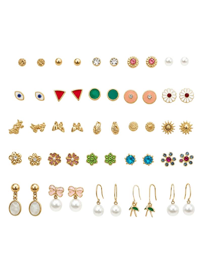 Fashion 25 pairs anti tarnish gold plated stud earrings combo for women