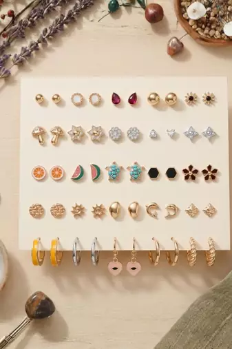 Fashion 25 pairs anti tarnish gold plated stud earrings combo for women