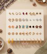 Fashion 25 pairs anti tarnish gold plated stud earrings combo for women
