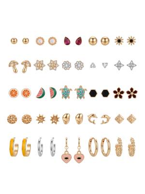 Fashion 25 pairs anti tarnish gold plated stud earrings combo for women 2