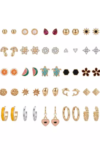 Fashion 25 pairs anti tarnish gold plated stud earrings combo for women