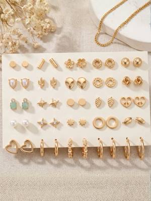 Fashion 25 pairs anti tarnish gold plated stud earrings combo for women 1