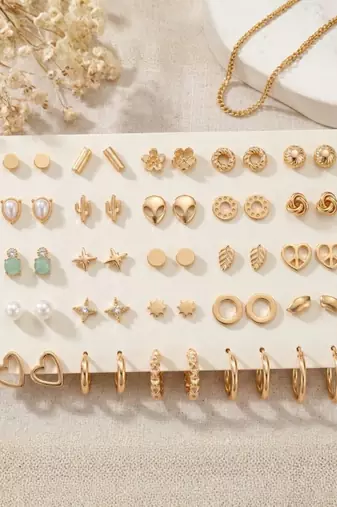 Fashion 25 pairs anti tarnish gold plated stud earrings combo for women