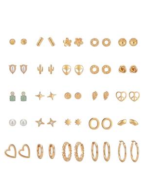 Fashion 25 pairs anti tarnish gold plated stud earrings combo for women 2