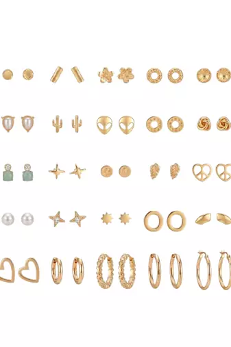 Fashion 25 pairs anti tarnish gold plated stud earrings combo for women