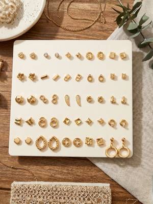 Fashion 25 pairs anti tarnish gold plated stud earrings combo for women 1