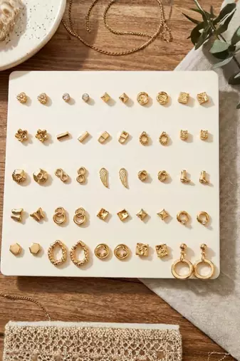 Fashion 25 pairs anti tarnish gold plated stud earrings combo for women
