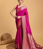 House of pataudi woven embellished art silk kanjivaram pink saree