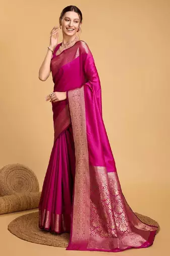 House of pataudi woven embellished art silk kanjivaram pink saree