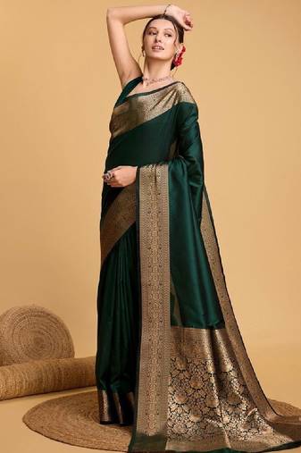 House of pataudi art silk zari kanjivaram saree with unstitched blouse piece