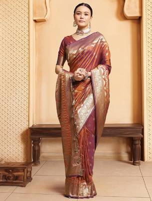 Ethnic motifs woven design kanjeevaram saree 1
