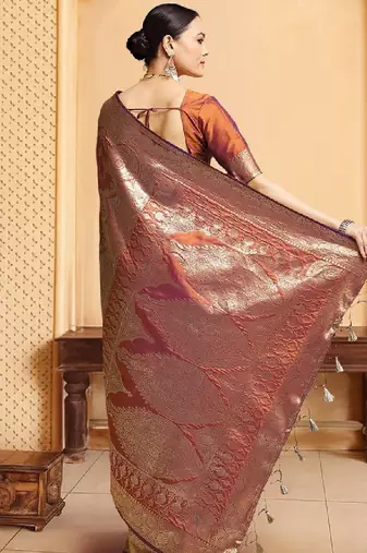 Ethnic motifs woven design kanjeevaram saree