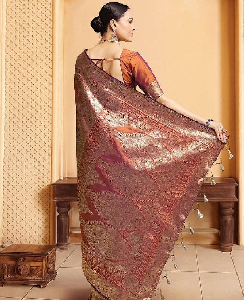Ethnic motifs woven design kanjeevaram saree