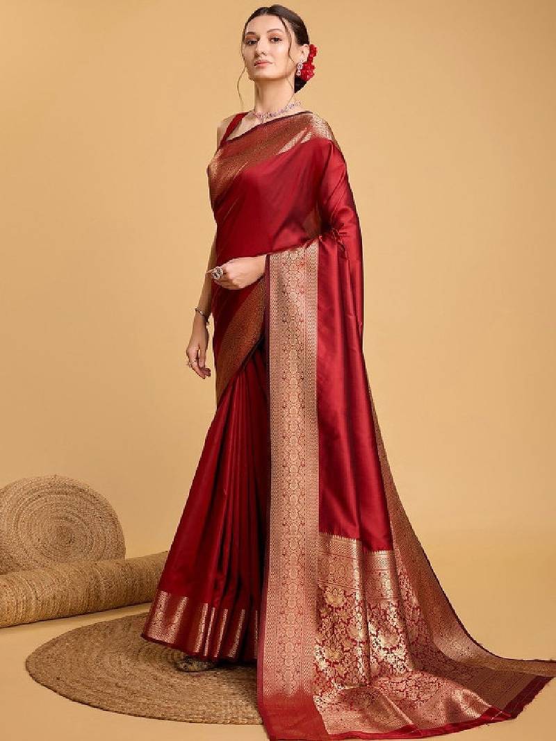 House of pataudi woven design art silk kanjeevaram saree with blouse piece