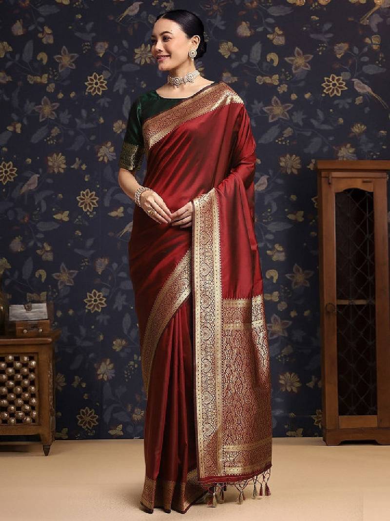 Woven design zari kanjeevaram saree with unstitched blouse