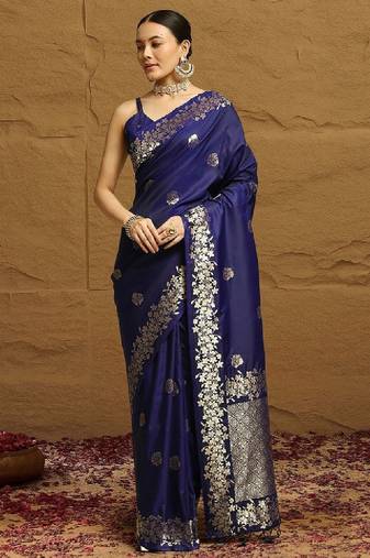 Ethnic motifs woven design kanjeevaram saree