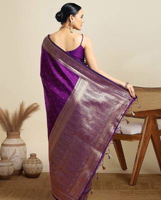 Ethnic motifs woven design kanjeevaram saree 1