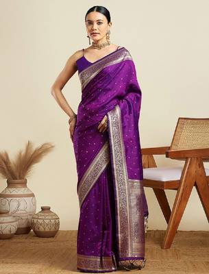 Ethnic motifs woven design kanjeevaram saree 2