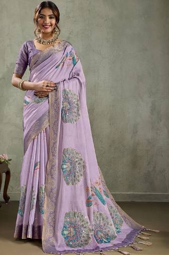 Ethnic motifs printed sequinned tissue kanjeevaram saree
