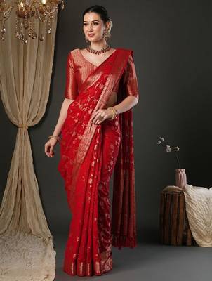 Woven design zari pure georgette banarasi saree 1