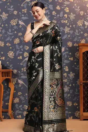 Ethnic motifs woven design zari kanjivaram saree