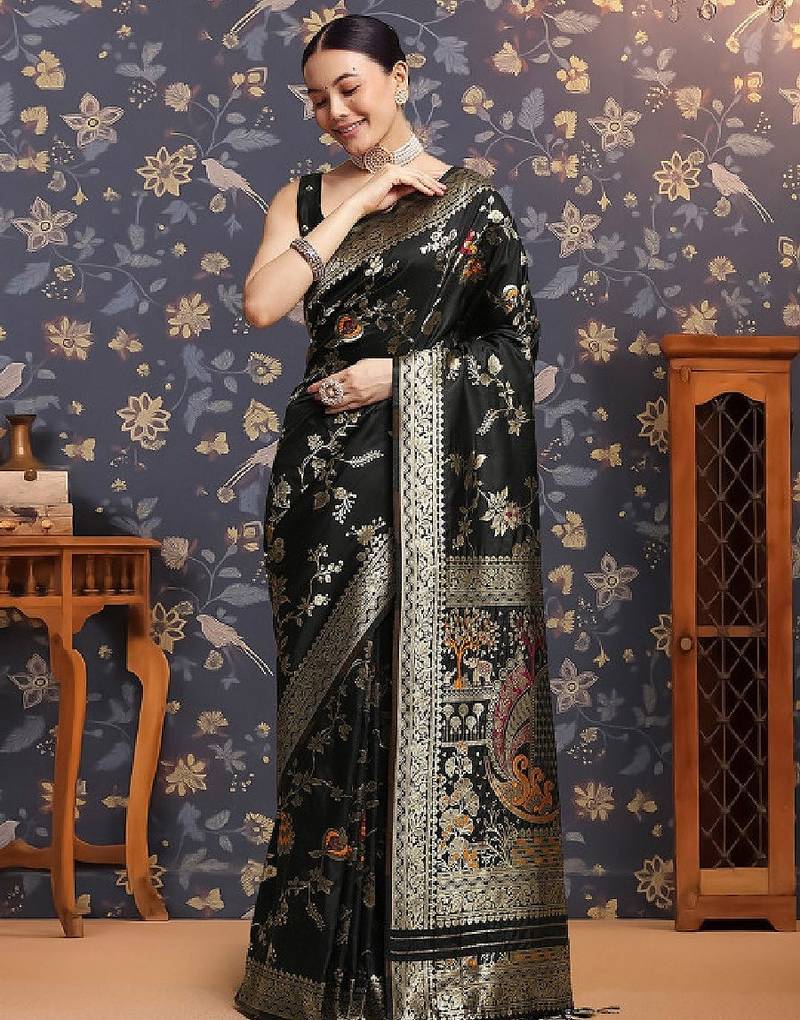 Ethnic motifs woven design zari kanjivaram saree