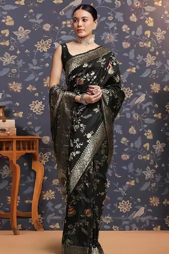 Ethnic motifs woven design zari kanjivaram saree