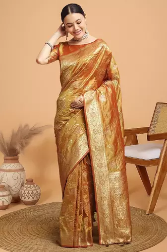 Ethnic motifs woven design kanjeevaram saree